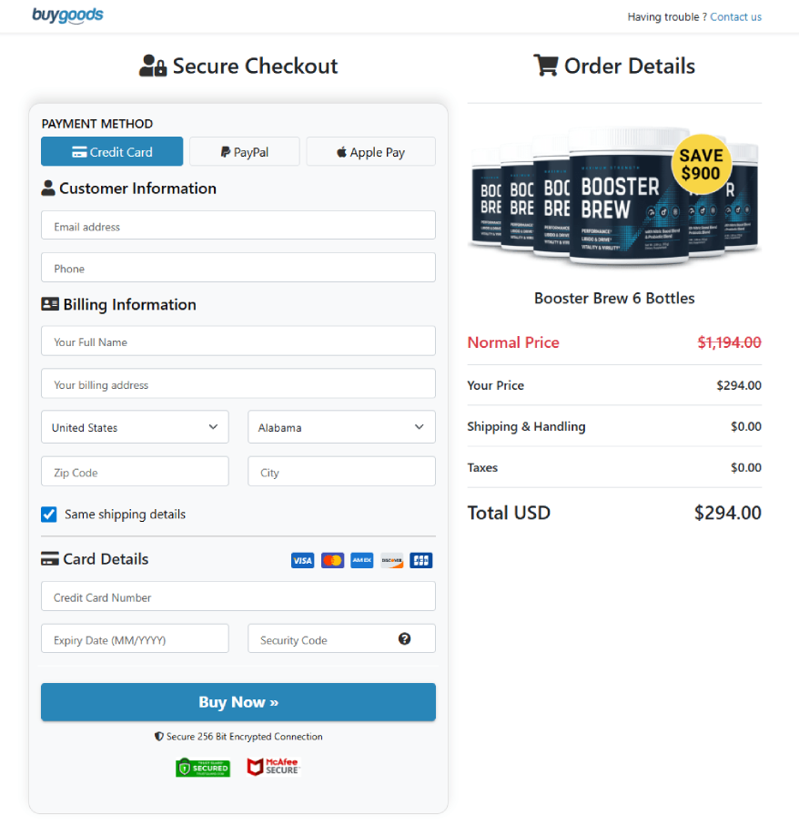 Boost Brew secure checkout with safe encrypted payment and protected order process
